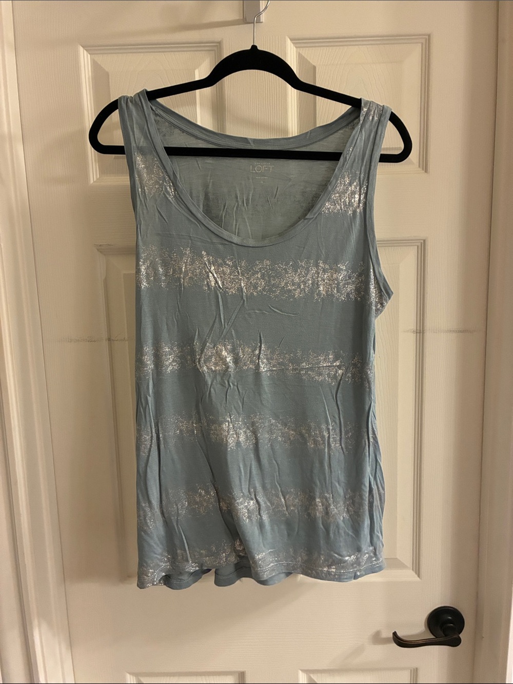 LOFT Light Blue Tank with Metallic Silver Stripes